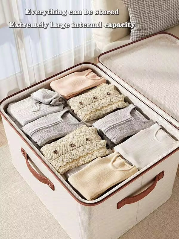 Foldable Storage Box - Essential Home Storage Box With Double-Sided Zipper, Durable And Spacious, With Faux Leather Handle For Easy Carrying, Clothes Storage Box, Under Bed Storage