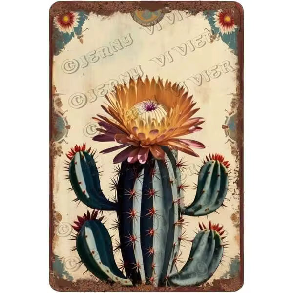 Vintage Tin Sign, Wall Art, Funny Cactus Bathroom Decor Boho Painting Tropical Green Plant Prickly Sign For Home Decorations