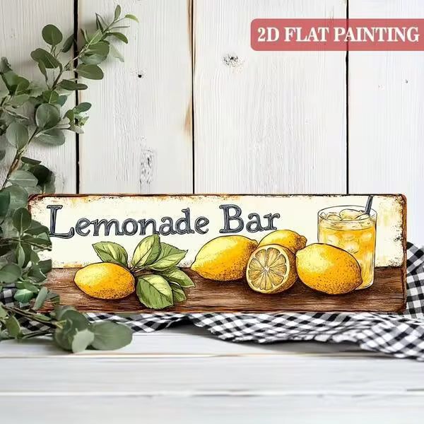 2D Flat, 1pc Vintage Lemonade Bar Metal Wall Art Sign - Lemon Slice & Glass Of Lemonade With Lemonade Bar Text - Rustic Farmhouse Kitchen Decor, Lemon-Themed Indoor/Outdoor Decoration For Home, Porch, Cafe - Easy-Hang Lemon Plaque Gift (16, 2D Flat